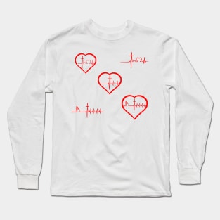 Christianity, Heartbeat icon, cross, heart & prayer Long Sleeve T-Shirt